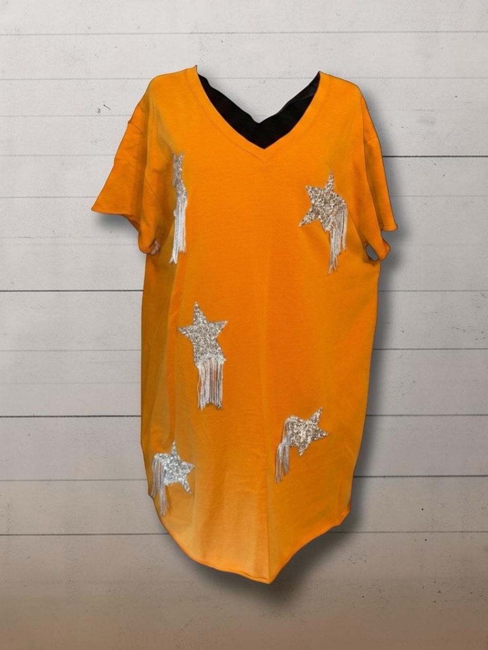 Orange V-Neck Star Fringe Tunic Top